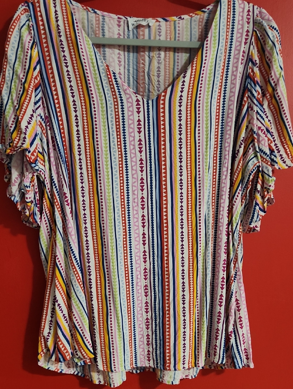 XL Emily Wonder V-Neck MulticolorRuffle Sleeve Blouse